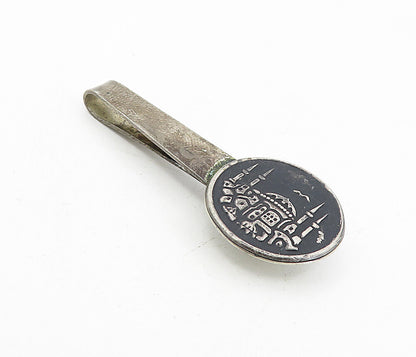 925 Sterling Silver  Vintage Antique Oxidized Taj Mahal Tie Clip  TR1297