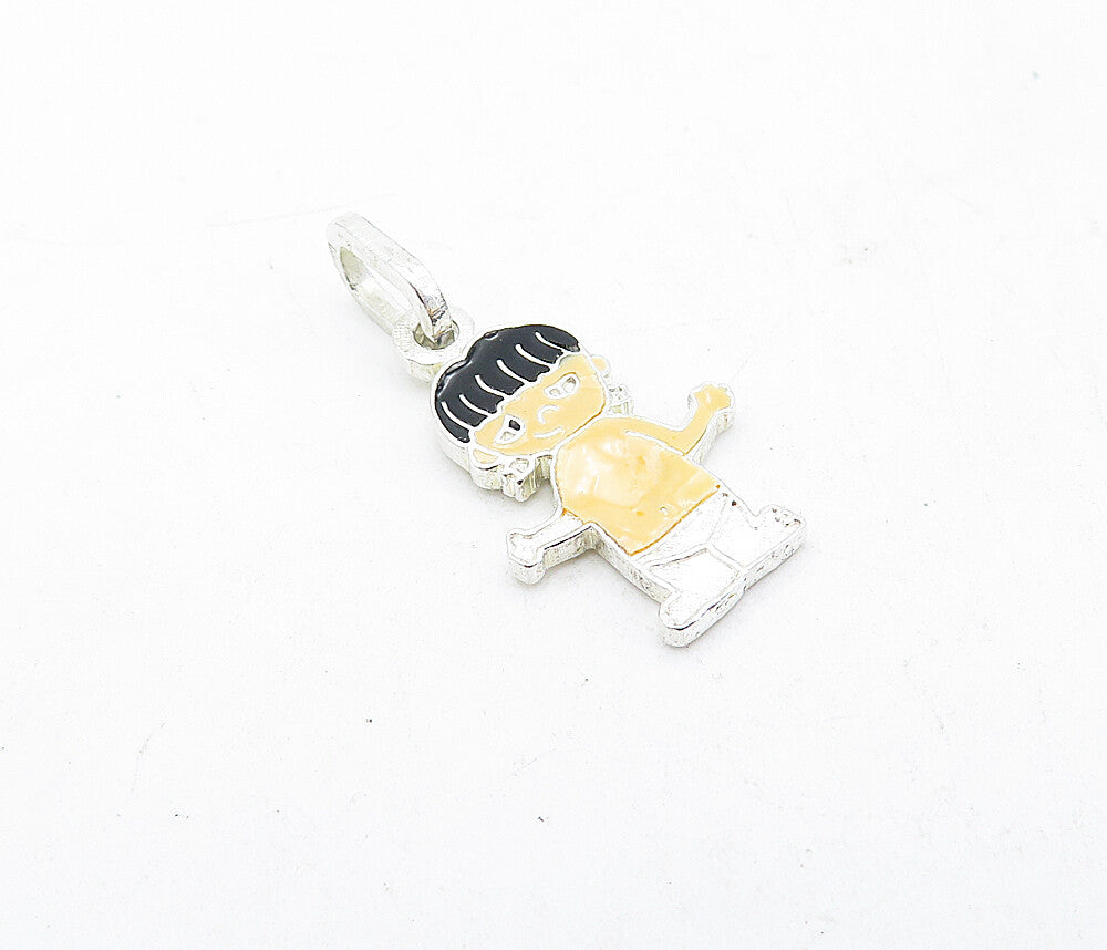 925 Sterling Silver  Petite Enamel Coated Little Boy Drop Pendant  PT3706