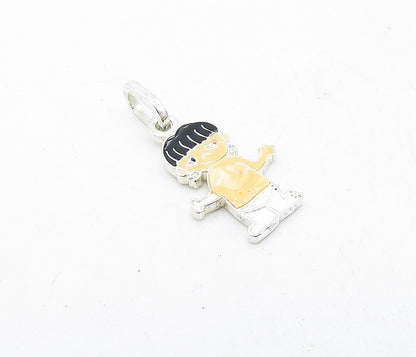 925 Sterling Silver  Petite Enamel Coated Little Boy Drop Pendant  PT3706