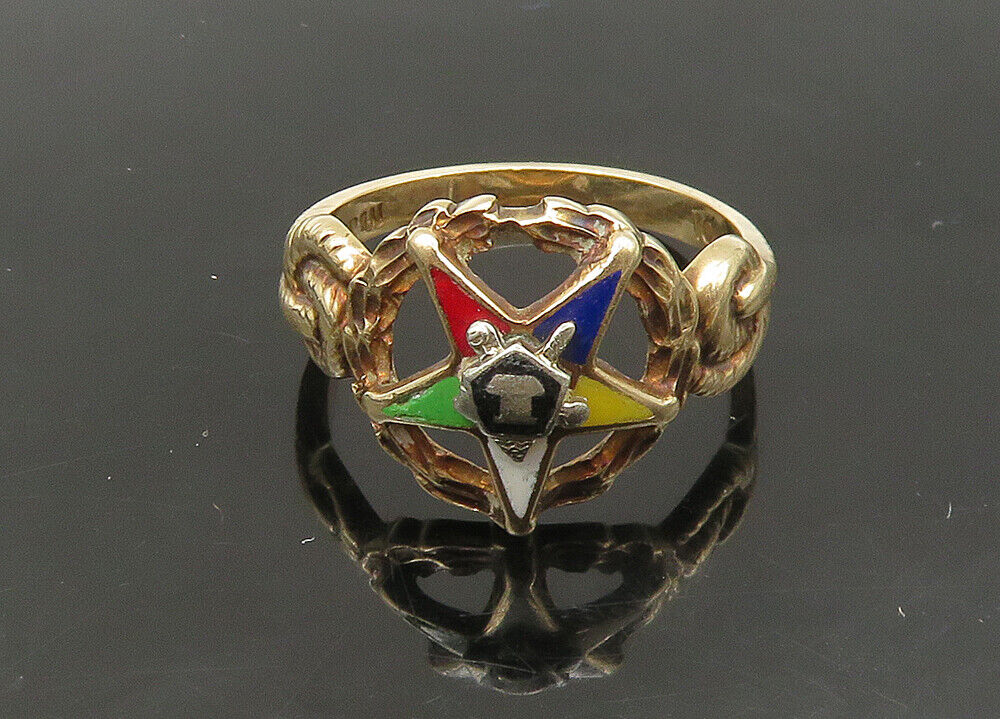 10K GOLD  Vintage Antique Enamel Masonic Eastern Star Band Ring Sz 7.5  GR191