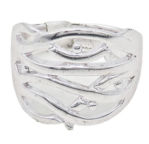 925 Sterling Silver  Shiny Polished Floral Vine Motif Band Ring Sz 10  RG18620