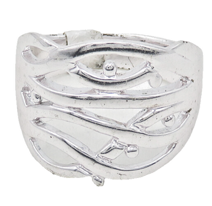 925 Sterling Silver  Shiny Polished Floral Vine Motif Band Ring Sz 10  RG18620