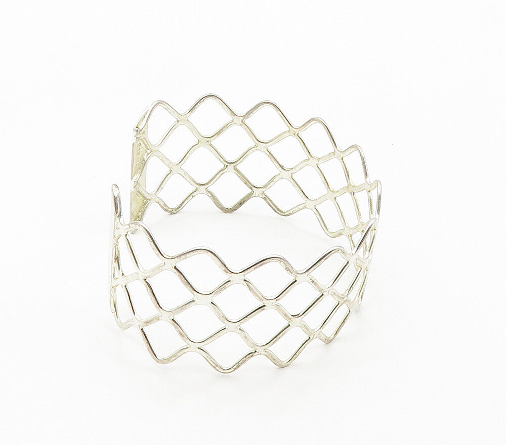 925 Sterling Silver  Shiny Smooth Open Diamond Shape Cuff Bracelet  BT6452