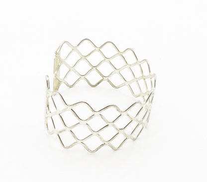 925 Sterling Silver  Shiny Smooth Open Diamond Shape Cuff Bracelet  BT6452