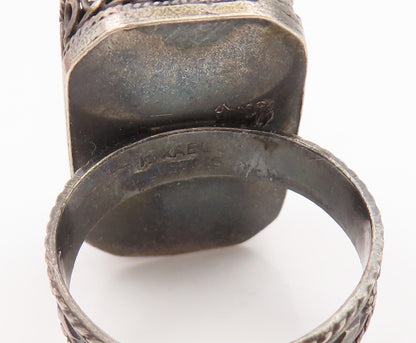 925 Sterling Silver Vintage Ring ISRAEL Eilat Stone Openwork Band  Sz 9  RG35671