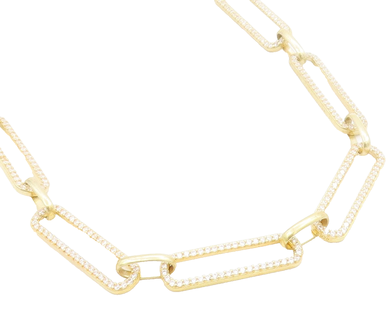 925 Sterling Silver Vintage Necklace Gold Plated CZ Paper Clips Design  NE4611