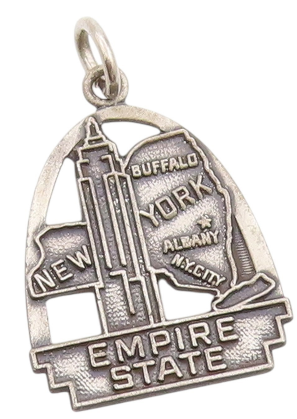 925 Sterling Silver Vintage Pendant New York Empire State Souvenir Charm PT24679