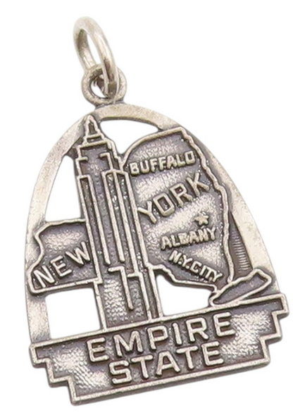 925 Sterling Silver Vintage Pendant New York Empire State Souvenir Charm PT24679