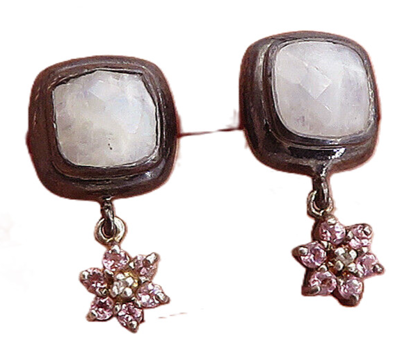 925 Sterling Silver  Vintage Faceted Quartz & Topaz Dangle Earrings  EG2655