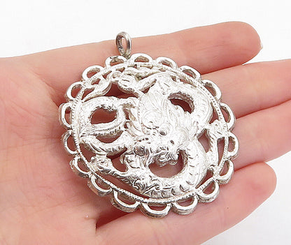 925 Sterling Silver  Vintage Shiny Floral Etched Wavy Border Pendant  PT4047