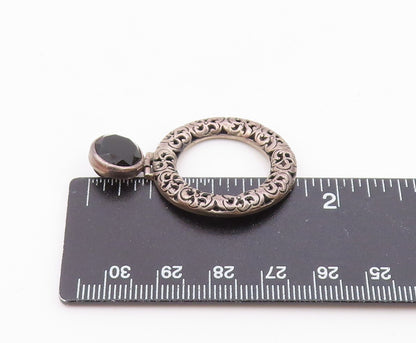 JANICE GIRARDI 925 Silver  Vintage Onyx Swirly Flowers Round Pendant PT22026