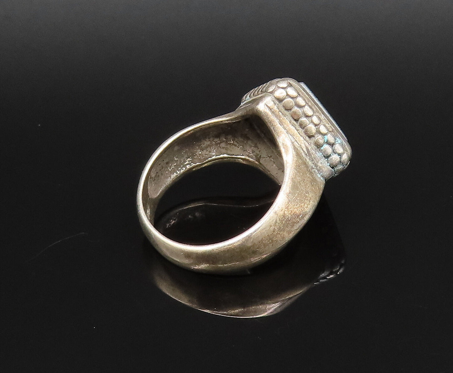 925 Silver  Vintage Diamond Shaped Hematite Dotted Detail Ring Sz 7  RG25796