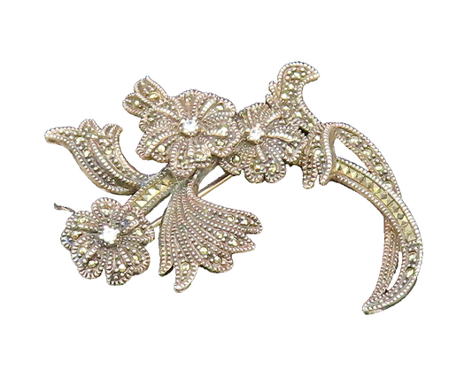 JUDITH JACK 925 Silver  Vintage Cubic Zirconia & Marcasite Brooch Pin  BP9737