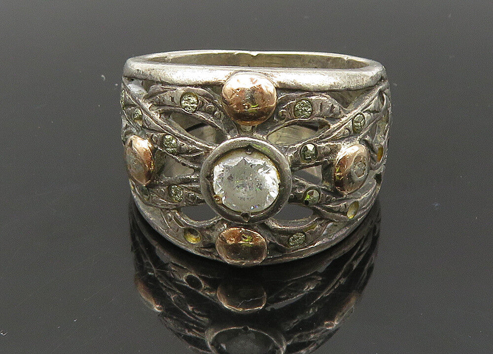 EUROPEAN 925 Silver & 14K GOLD  Vintage Cubic Zirconia Band Ring Sz 7  RG21811