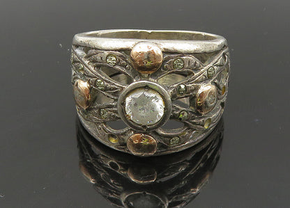 EUROPEAN 925 Silver & 14K GOLD  Vintage Cubic Zirconia Band Ring Sz 7  RG21811