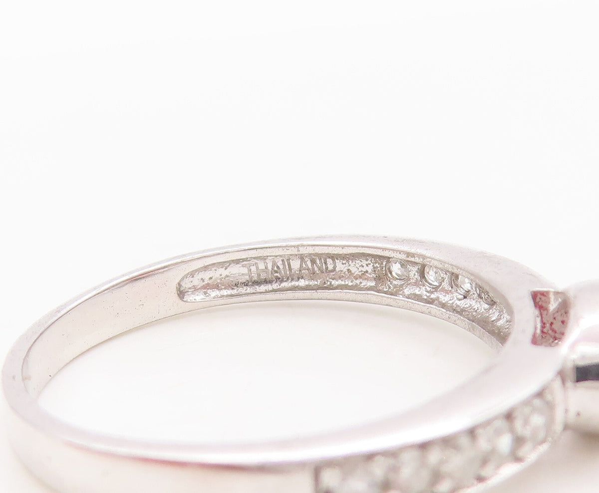 925 Sterling Silver Vintage Ring Oval Gemstones & Real Diamonds  Sz 7  RG29447