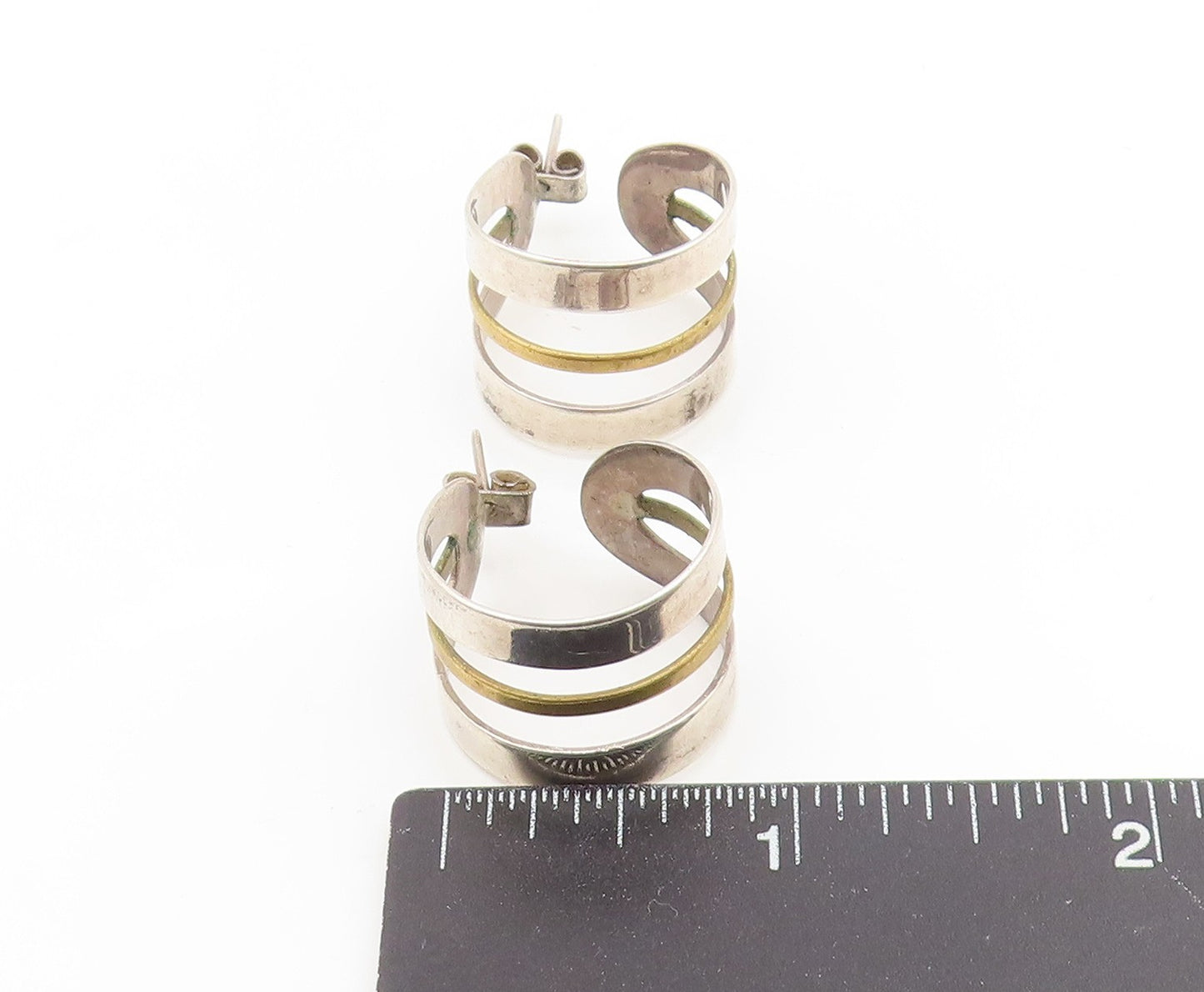 925 Sterling Silver Vintage Earrings MEXICO Classic Two Tone Coiled Hoop EG14186