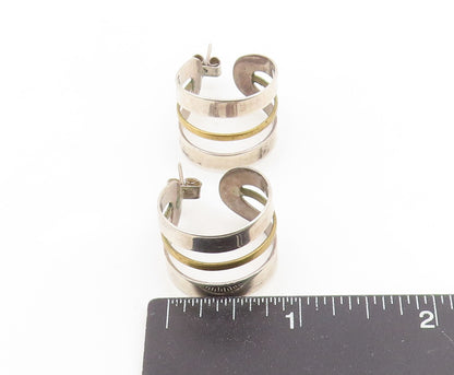 925 Sterling Silver Vintage Earrings MEXICO Classic Two Tone Coiled Hoop EG14186