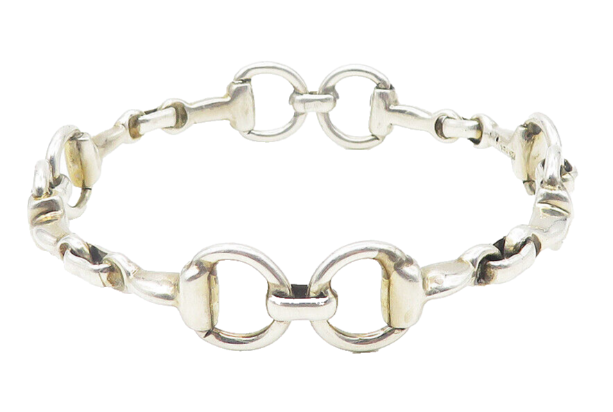 MEXICO 925 Sterling Silver  Vintage Shiny Bar Link Bangle Bracelet  BT4559