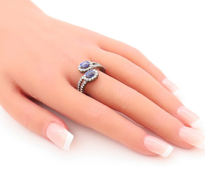 925 Sterling Silver Vintage Ring Bypass Oval Sapphire & Topaz  Sz 9  RG29712