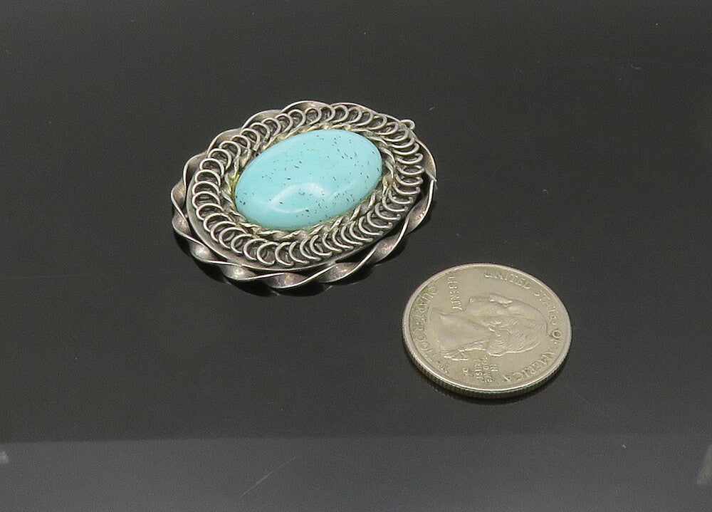 925 Sterling Silver  Vintage Cabochon Turquoise Twist Pendant  PT16338