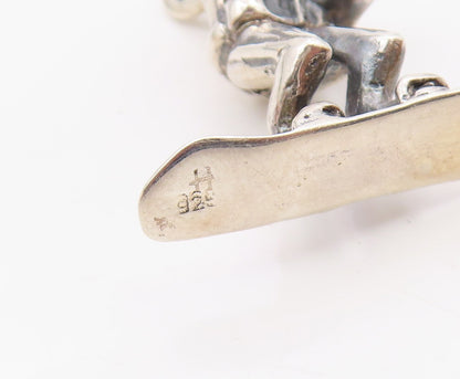 925 Sterling Silver  Vintage Shiny Snowboarder Sports Motif Pendant  PT18450