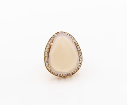 925 Sterling Silver Vintage Ring Gold Plated Gemstone & Topaz  Sz 7  RG31110