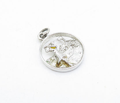 925 Sterling Silver  Vintage Petite Shiny Golfing Woman Round Pendant  PT2862