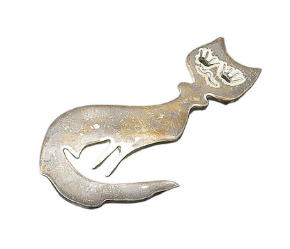 MEXICO 925 Sterling Silver  Vintage Dark Tone Sitting Cat Brooch Pin  BP7270