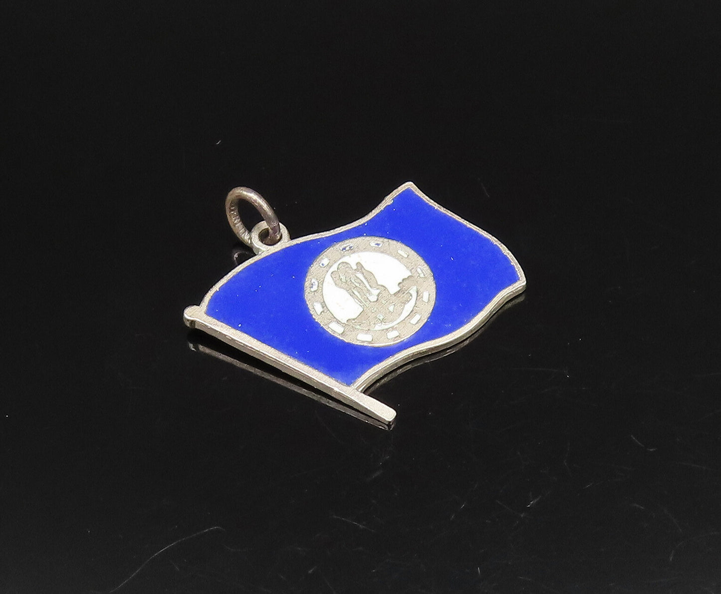 925 Silver  Vintage Kentucky State Seal Blue Enamel Flag Pendant  PT21836