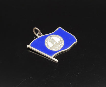 925 Silver  Vintage Kentucky State Seal Blue Enamel Flag Pendant  PT21836