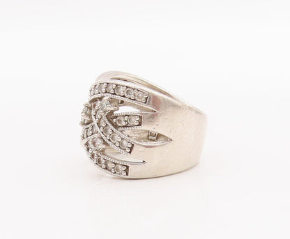 925 Sterling Silver Vintage Ring ESPO Cutout Designer Inlay CZ  Sz 7  RG28337