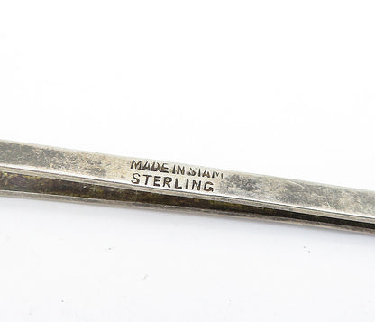 SIAM 925 Sterling Silver  Vintage Niello Etched Chained Thin Tie Clip  TR1183