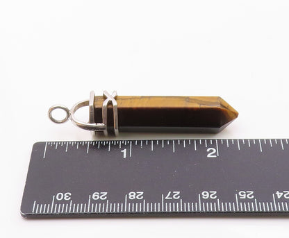 925 Sterling Silver  Vintage Tiger's Eye Wand Minimalist Pendant  PT19692
