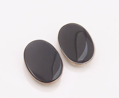 925 Sterling Silver Vintage Earrings NEX NAVAJO Large Oval Onyx  EG13426