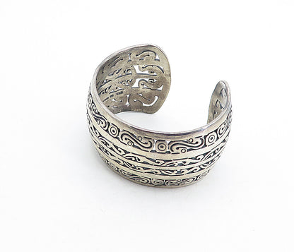 MMA MEXICO 925 Silver  Vintage Dark Tone Wide Swirl Cuff Bracelet  BT1958