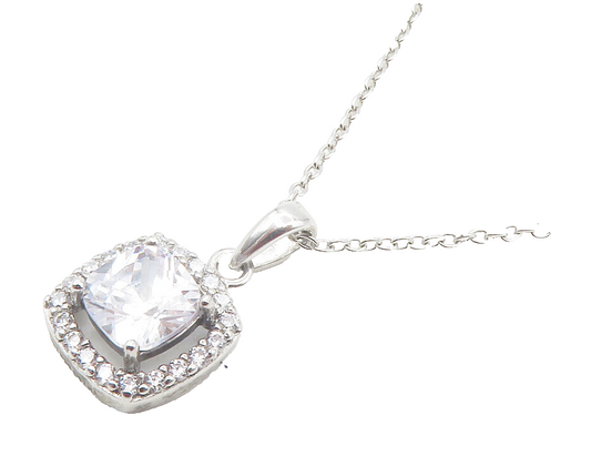 925 Sterling Silver  Prong Set Sparkling Cubic Zirconia Chain Necklace  NE2046