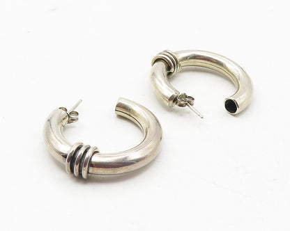 925 Sterling Silver  Vintage Hollow Wrapped Detail JHoop Earrings  EG6278