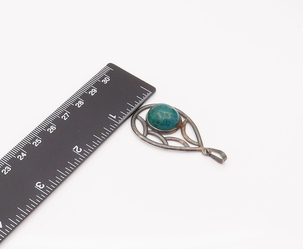 ISRAEL 925 Sterling Silver  Vintage Malachite Teardrop Pendant  PT22068