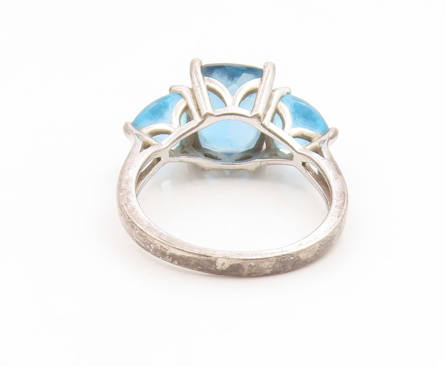 925 Sterling Silver Vintage Ring Three Stone Faceted Blue Topaz  Sz 7  RG35239