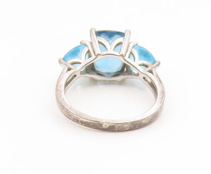 925 Sterling Silver Vintage Ring Three Stone Faceted Blue Topaz  Sz 7  RG35239