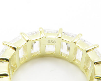 925 Sterling Silver  Cubic Zirconia Gold Plated Eternity Ring Sz 5  RG14961
