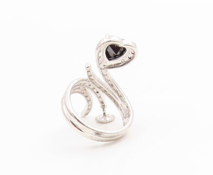 925 Sterling Silver Vintage Ring Sapphire & Topaz Love Heart Bypass Sz 7 RG35663