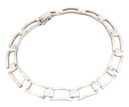 925 Sterling Silver Vintage Necklace MEXICO Brutalist Rectangle Choker  NE4443