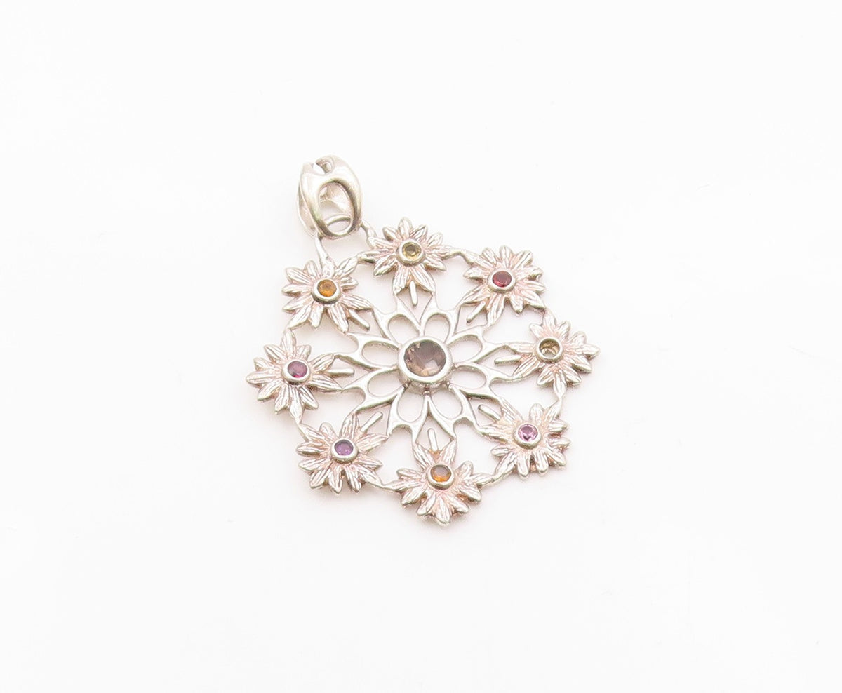 925 Sterling Silver  Topaz Amethyst & Citrine Flower Motif Pendant  PT6639