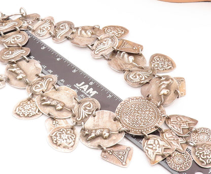 Solid Silver Vintage Necklace Swirly Floral & Animal Carved Linked NE4278