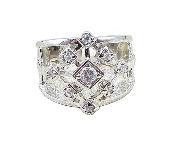 925 Sterling Silver  White Cubic Zirconia Thick Band Ring Sz 7  RG1968