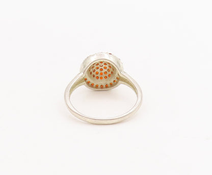 925 Sterling Silver Vintage Ring Domed Beaded Small Red CZ Inlay  Sz 6  RG28681