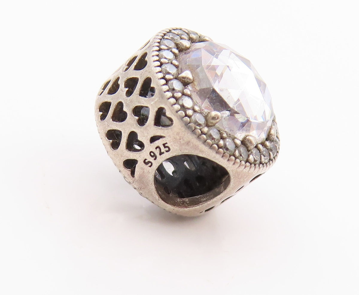 925 Sterling Silver Vintage Pendant PANDORA Round Sparkling CZ Charm  PT24849