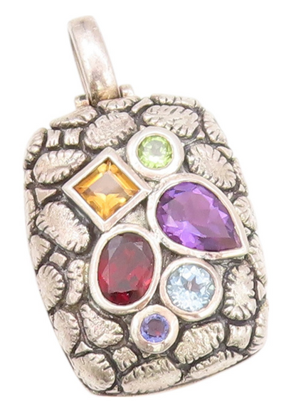 925 Sterling Silver Vintage Pendant Designer Multi Shape Gemstones  PT24063